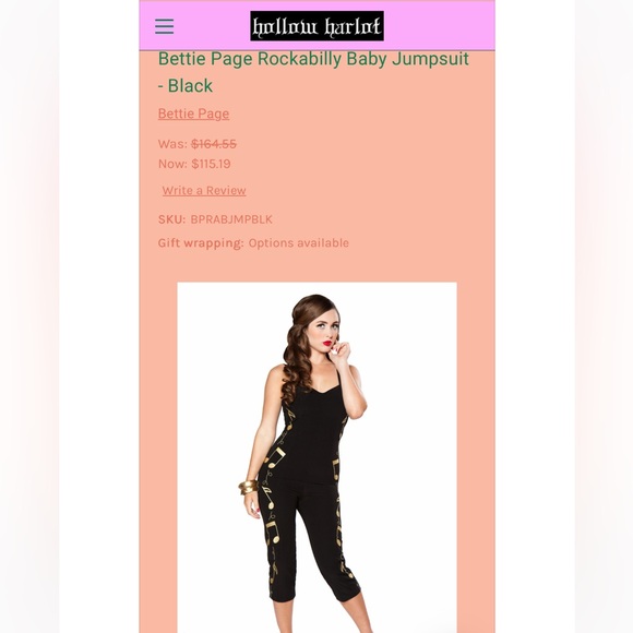 Bettie Page Black and Gold Jumpsuit - Picture 7 of 7